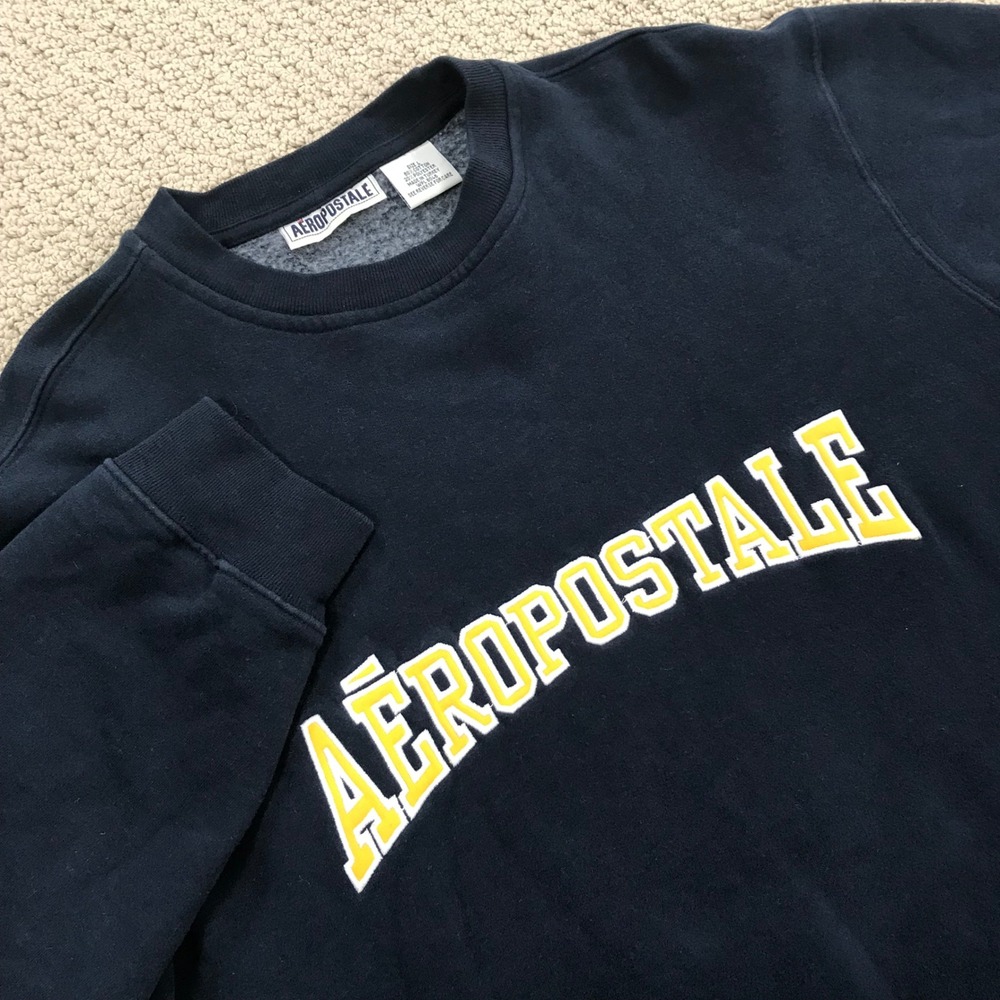 Aeropostale Mens Navy Blue Arched Logo Crewneck Sweatshirt Large Fleece Pullover